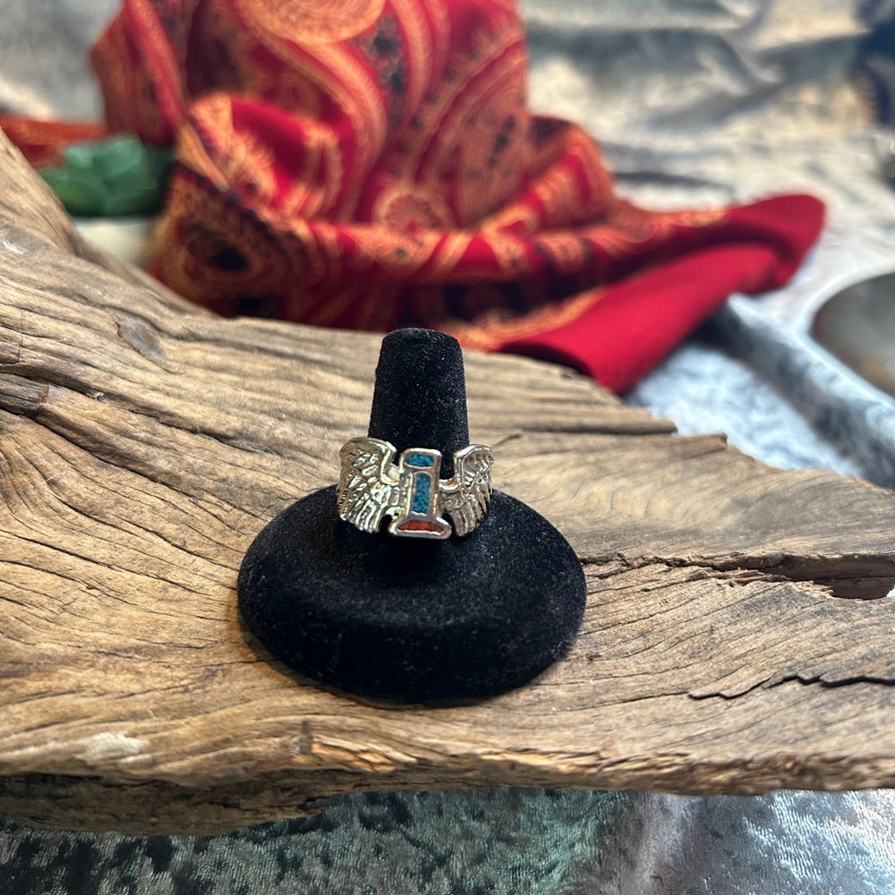 VTG SILVER NO. 1 with WINGS MOTORCYCLE BIKER RING